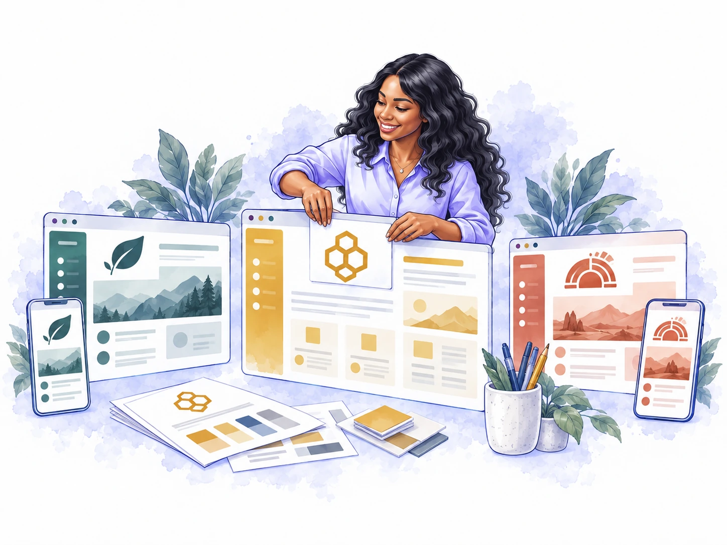 The specialist applies different client logos, color palettes and layouts to individual portals and their mobile experiences.